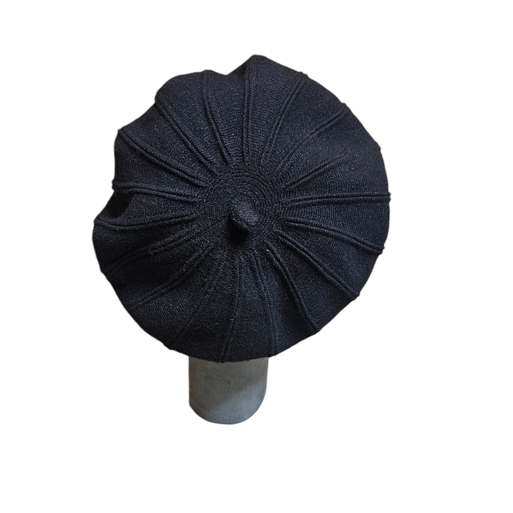 Vintage Black Knit Beret Classic French Wool-Feel Hat Timeless Parisian Style - Picture 3 of 6